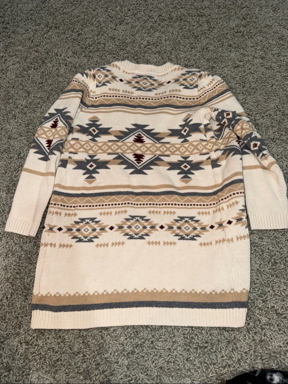 Gymboree Cream Aztec-Pattern Open Cardigan with Tan and Gray Accents (6)